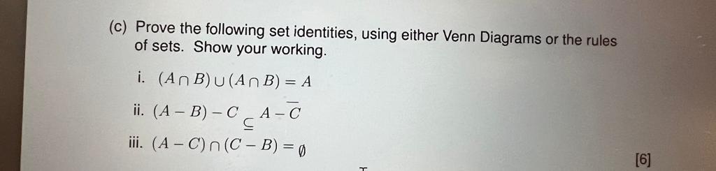 Solved (c) Prove The Following Set Identities, Using Either | Chegg.com