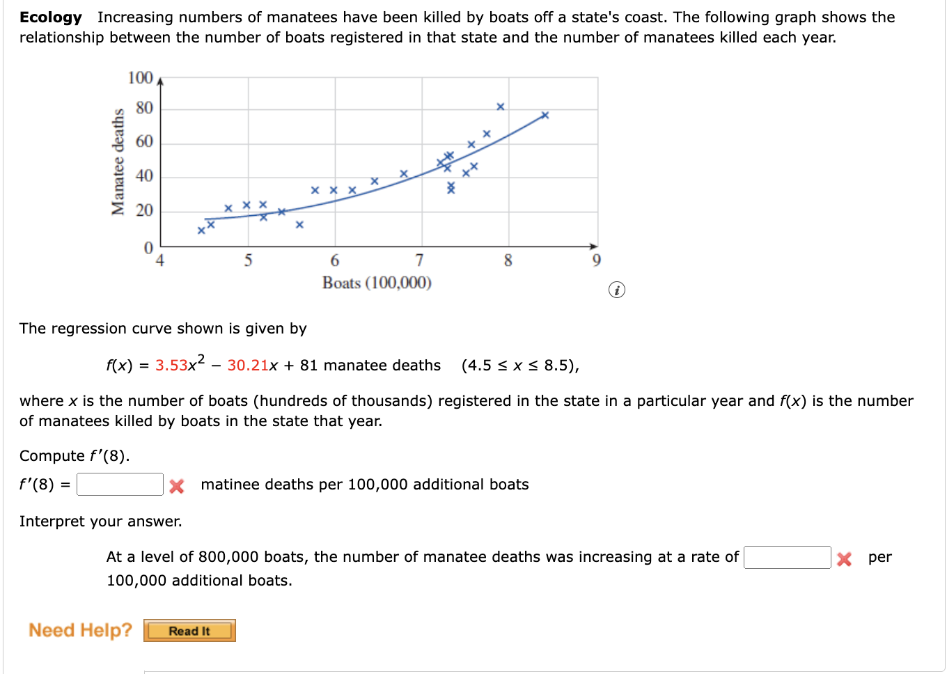 Solved Ecology Increasing numbers of manatees have been | Chegg.com