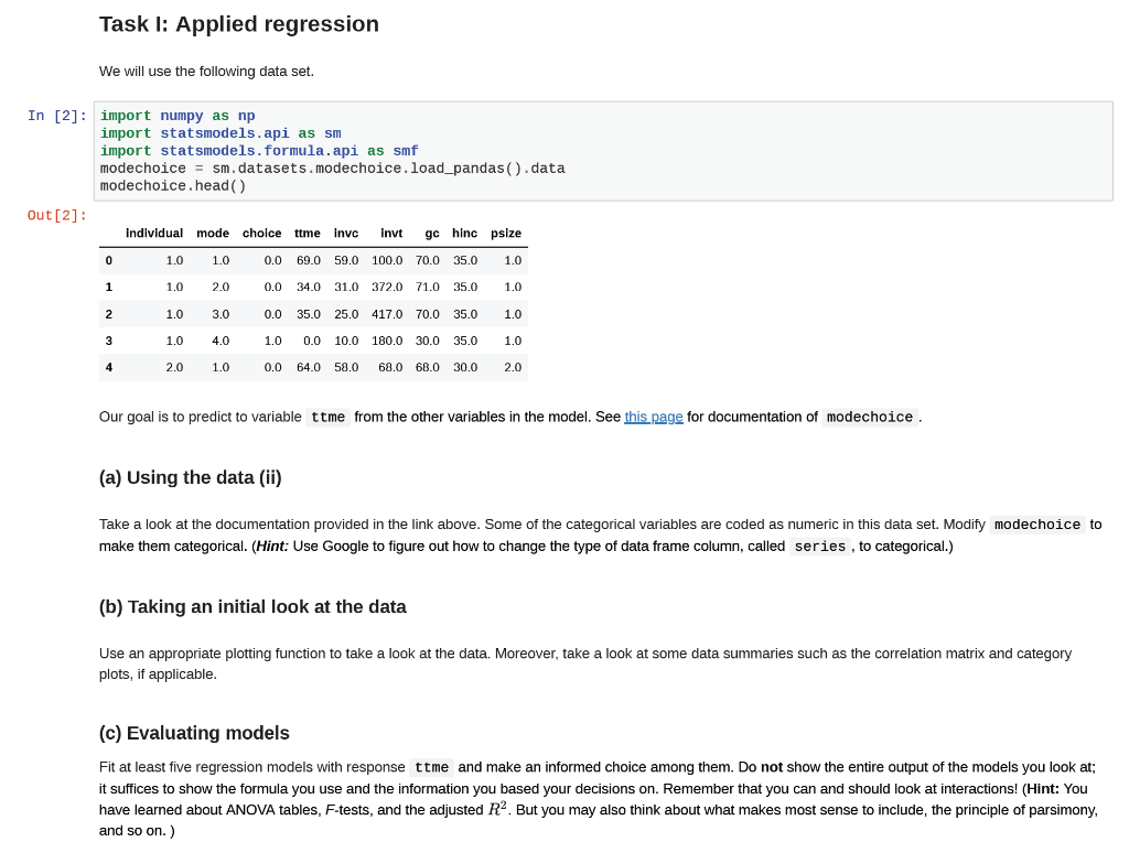 Task 1: Applied regression We will use the following | Chegg.com