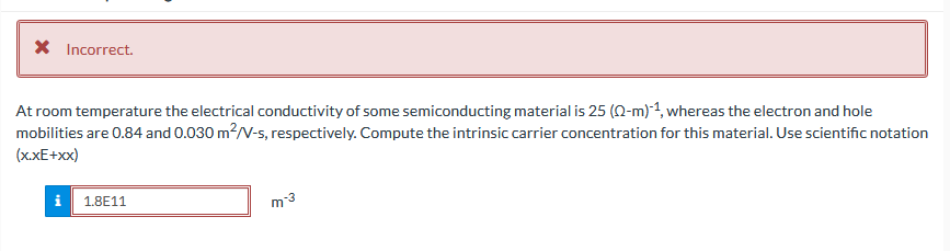 Solved X Incorrect. At room temperature the electrical | Chegg.com