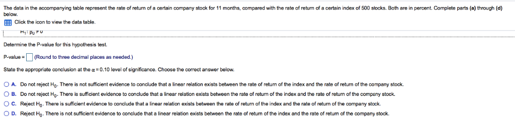 Solved (a) Treating the rate of return of the index as the | Chegg.com