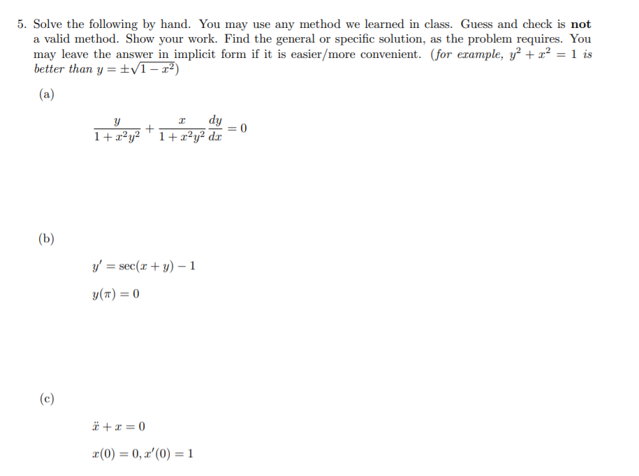 Solved 5. Solve the following by hand. You may use any | Chegg.com