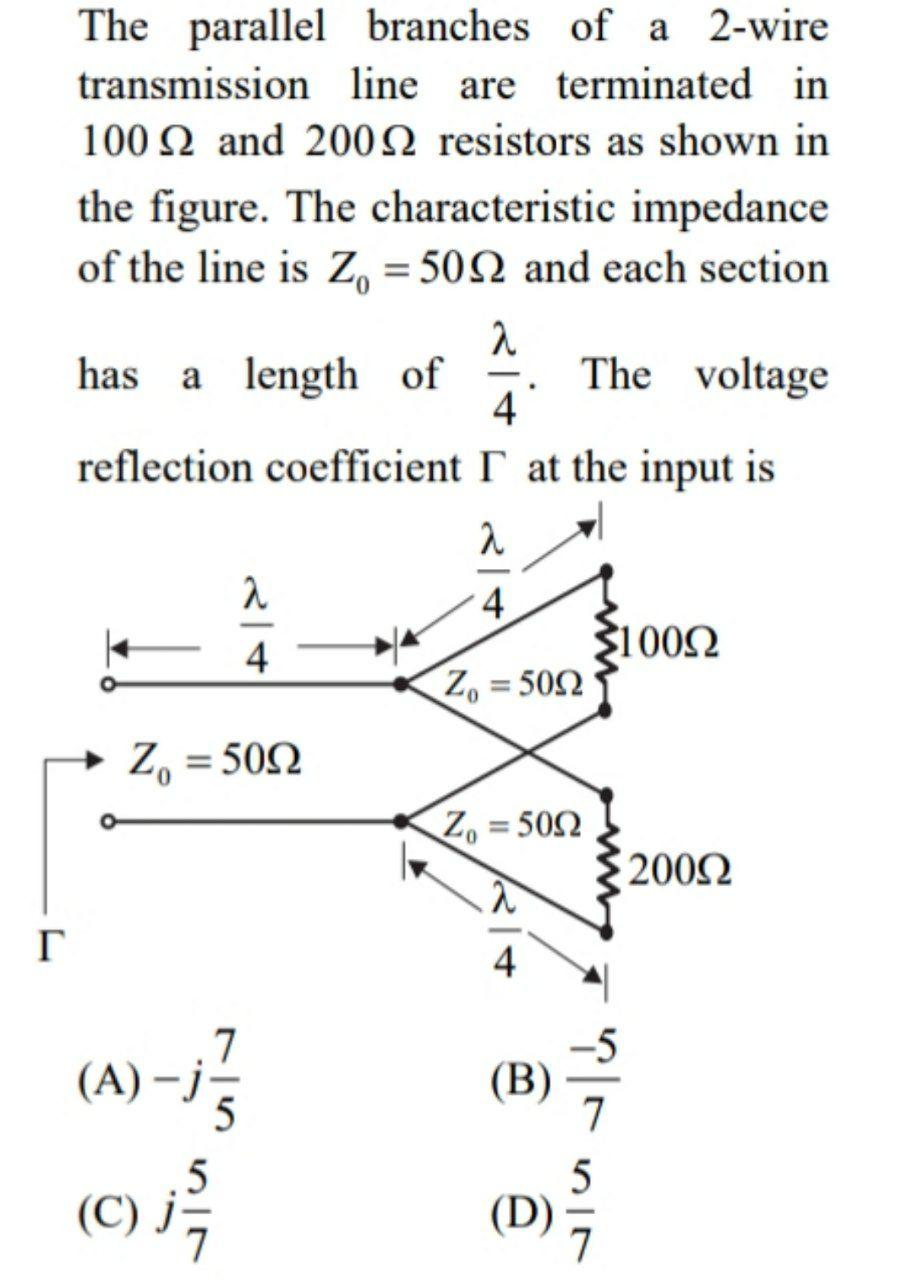 Solved The parallel branches of a 2-wire transmission line | Chegg.com