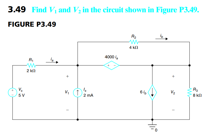 Solved 3.49 Find V1 And V2 In The Circuit Shown In Figure | Chegg.com