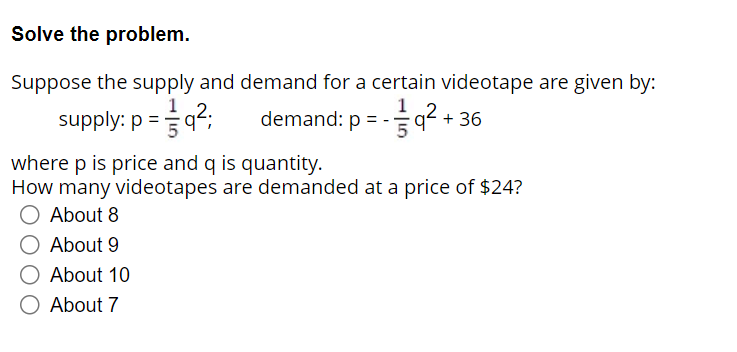 Solved Solve the problem. Suppose the supply and demand for | Chegg.com