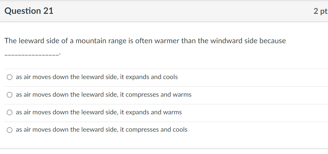 arid conditions on the leeward side of a mountain range