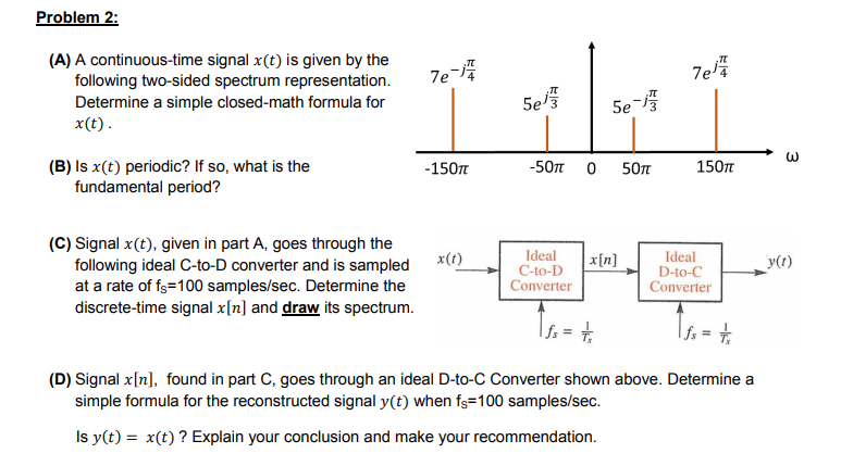 Solved Problem 2: .77 7e A nej (A) A continuous-time signal | Chegg.com