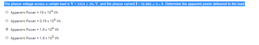 Solved The phasor voltage across a certain load is V = 1414 | Chegg.com