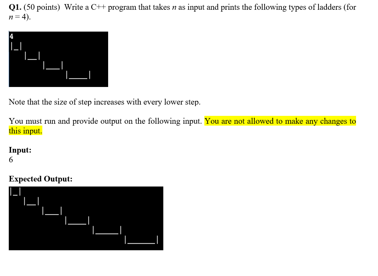 Solved Q1. (50 points) Write a C++ program that takes n as | Chegg.com