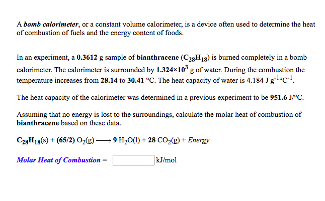 Solved A bomb calorimeter, or a constant volume calorimeter, | Chegg.com