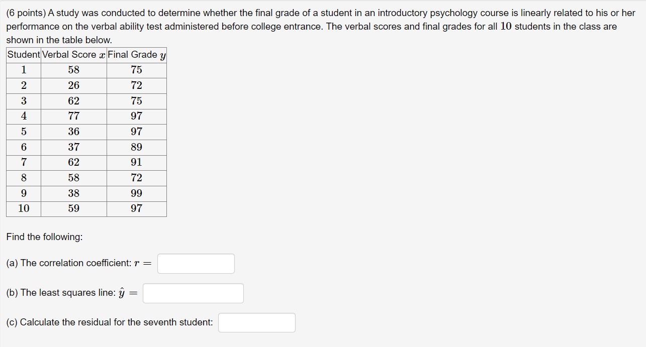 Solved (6 points) A study was conducted to determine whether | Chegg.com