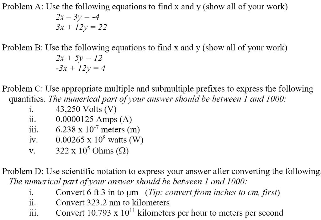 Solved Problem A: Use the following equations to find x and | Chegg.com