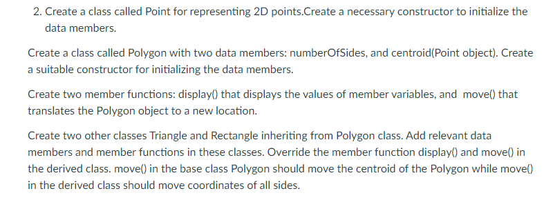 2. Create a class called Point for representing 2D | Chegg.com