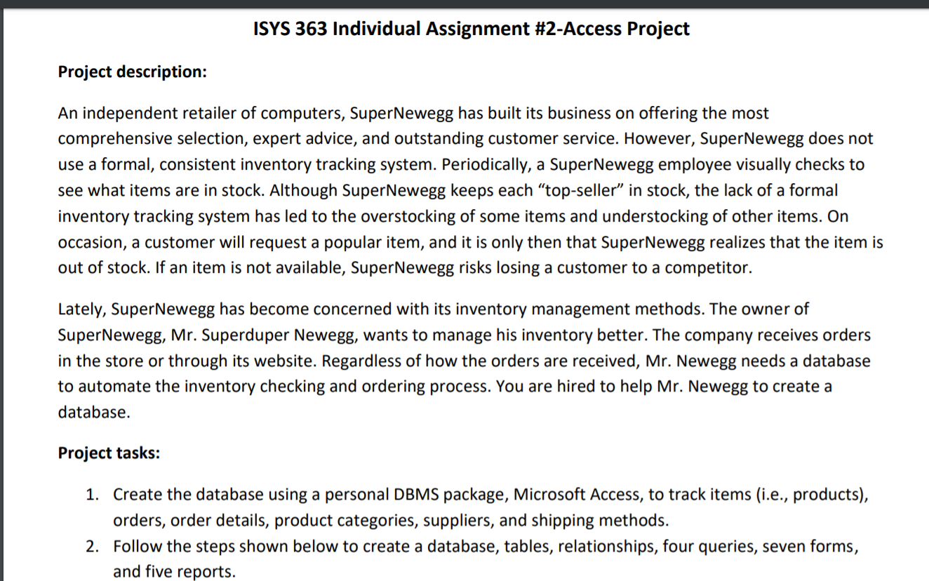 ISYS 363 Individual Assignment #2-Access Project | Chegg.com