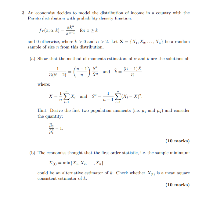 Solved] Consider a random sample of size n from a Pareto