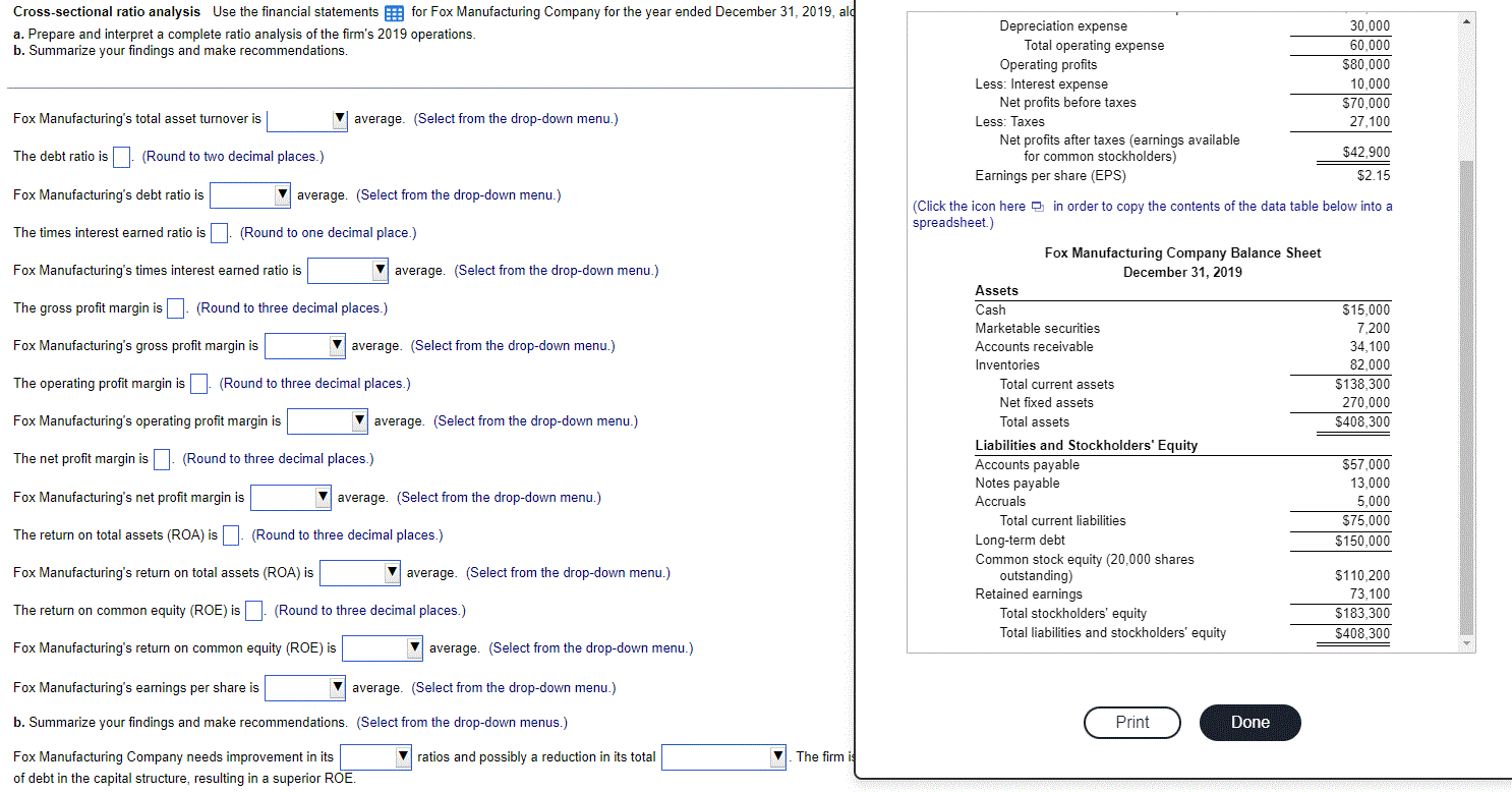 Solved Cross-sectional ratio analysis Use the financial | Chegg.com