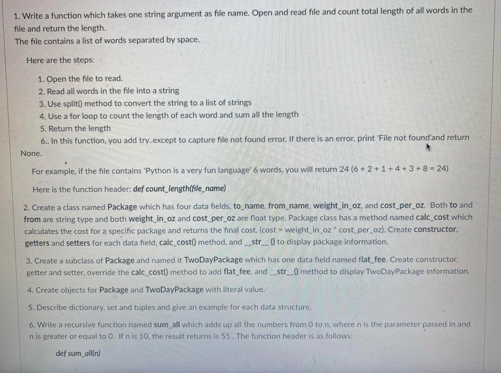 Solved 1. Write a function which takes one string argument | Chegg.com