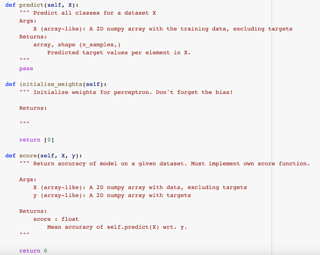 Solved I need help with this python code for a Perceptron | Chegg.com