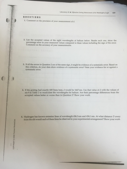 QUESTIONS 1. Comment on the precision of your | Chegg.com