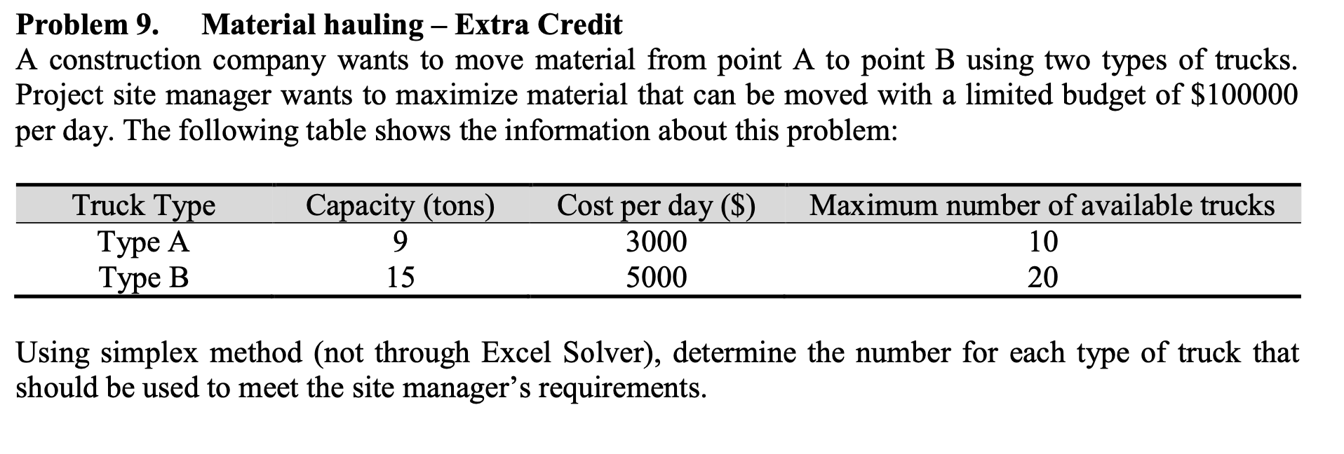 Problem 9. Material hauling – Extra Credit A | Chegg.com