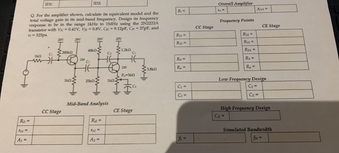 Q. For the amplifier shown, calculate its equivalent