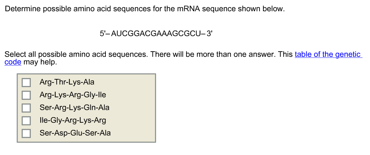 Solved Determine possible amino acid sequences for the mRNA
