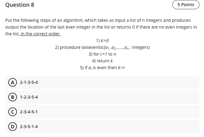 Solved Question 8 5 Points Put the following steps of an | Chegg.com