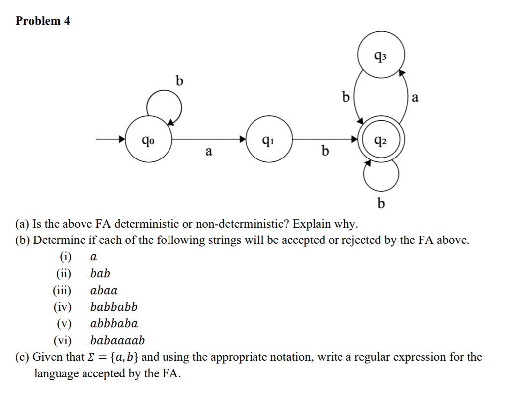 Solved Problem 4 93 b b a qo qi q2 a b a b (a) Is the ab