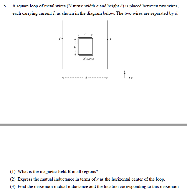Solved 5. A square loop of metal wires (N turns; width a and | Chegg.com