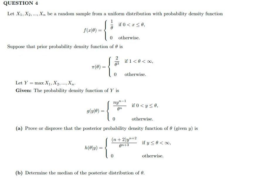Solved QUESTION 4 Let X1, X2, ..., X, be a random sample | Chegg.com