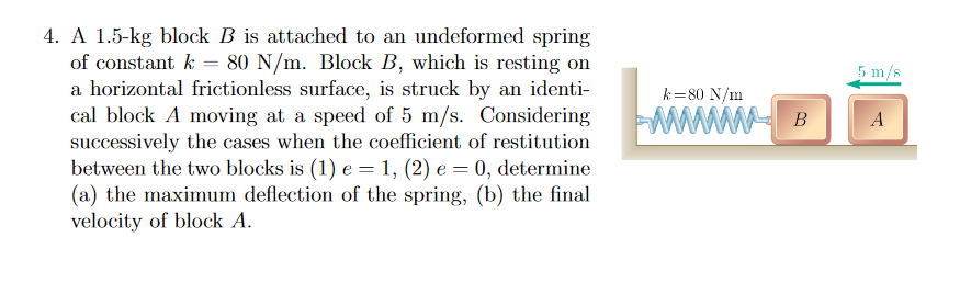 Solved 5 m/s k=80 N/m 4. A 1.5-kg block B is attached to an