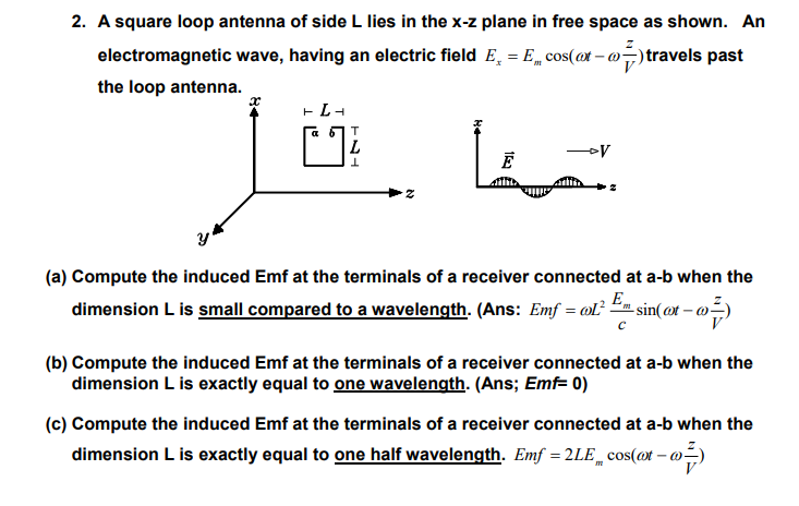Solved 2. A square loop antenna of side L lies in the x-z | Chegg.com