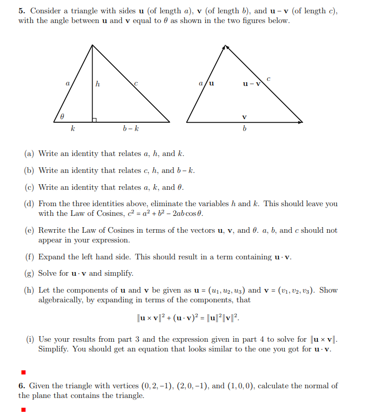 Solved 5. Consider a triangle with sides u (of length a ), v | Chegg.com