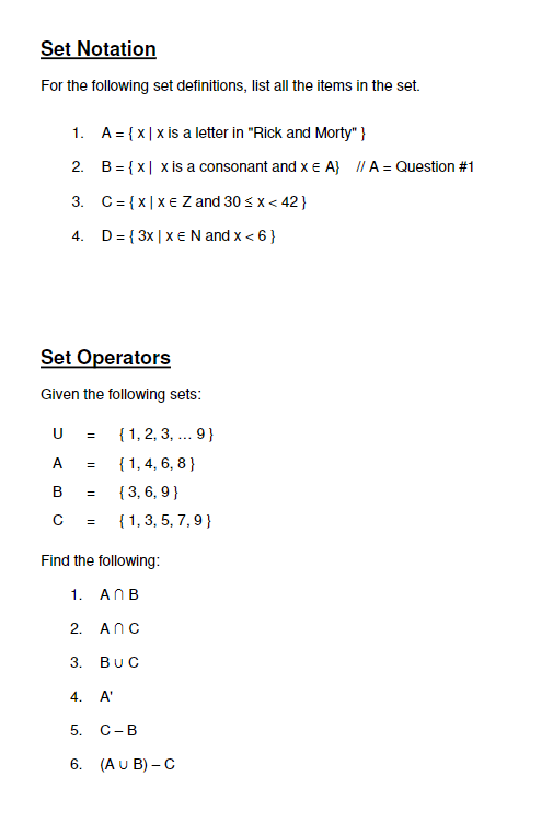 Solved Set Notation For the following set definitions, list | Chegg.com