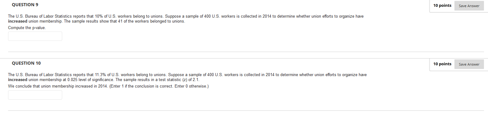 Solved QUESTION 9 10 points Save Answer The U.S. Bureau of | Chegg.com