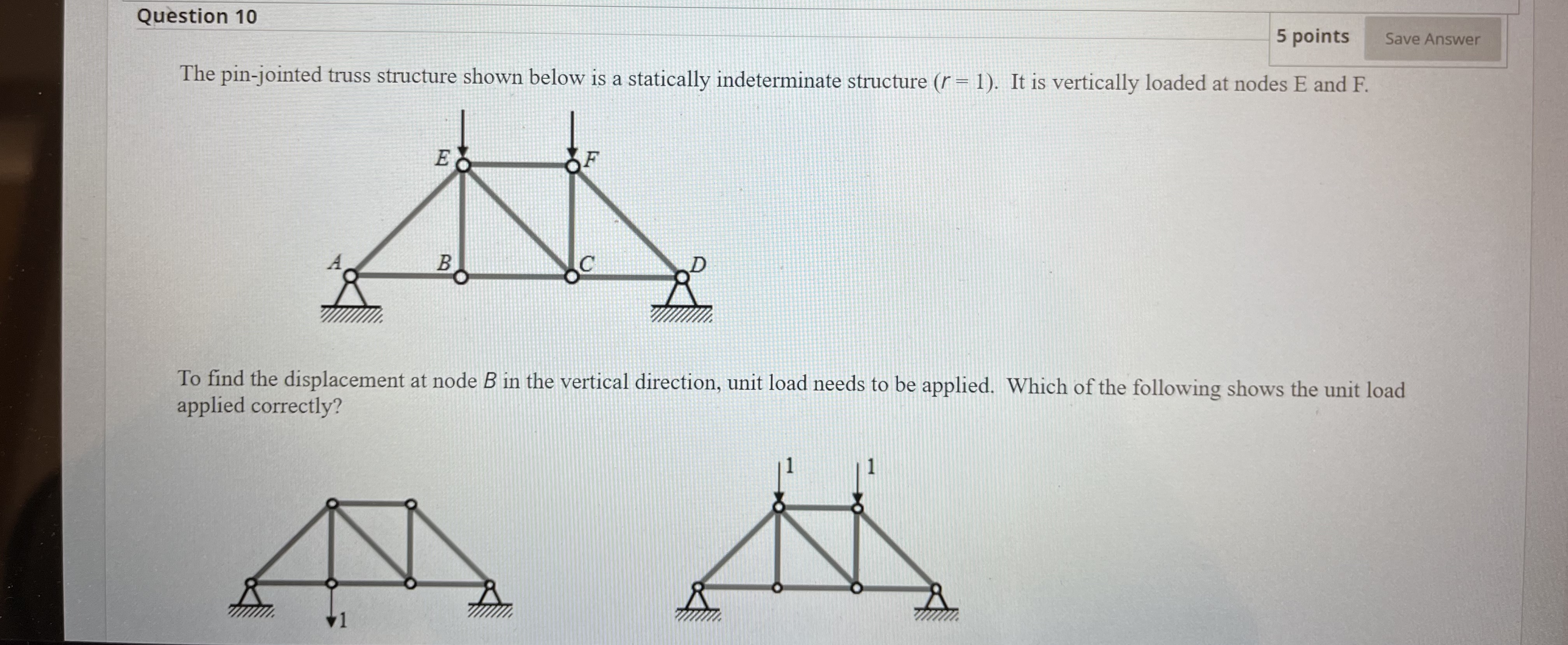 The pinjointed truss structure shown below is a