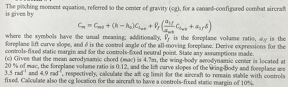Solved The pitching moment equation, referred to the center | Chegg.com