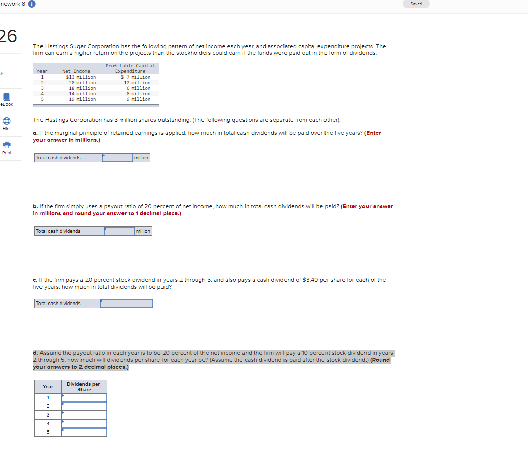 Solved The Hastings Sugar Corporation has the following