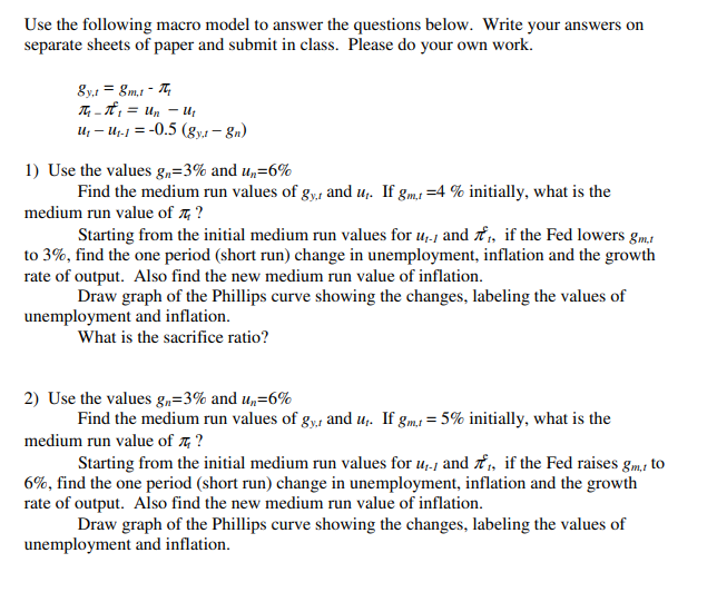 Use the following macro model to answer the questions | Chegg.com