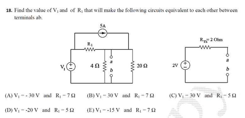 Solved 18. Find the value of V1 and of R1 that will make the | Chegg.com