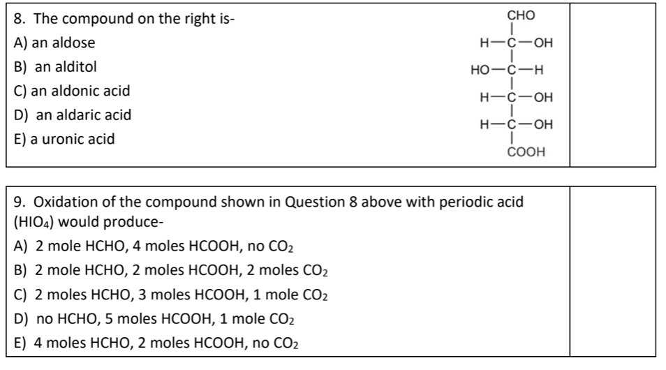 Solved CHO 1 H-C-OH HO-C-H 8. The compound on the right is- | Chegg.com