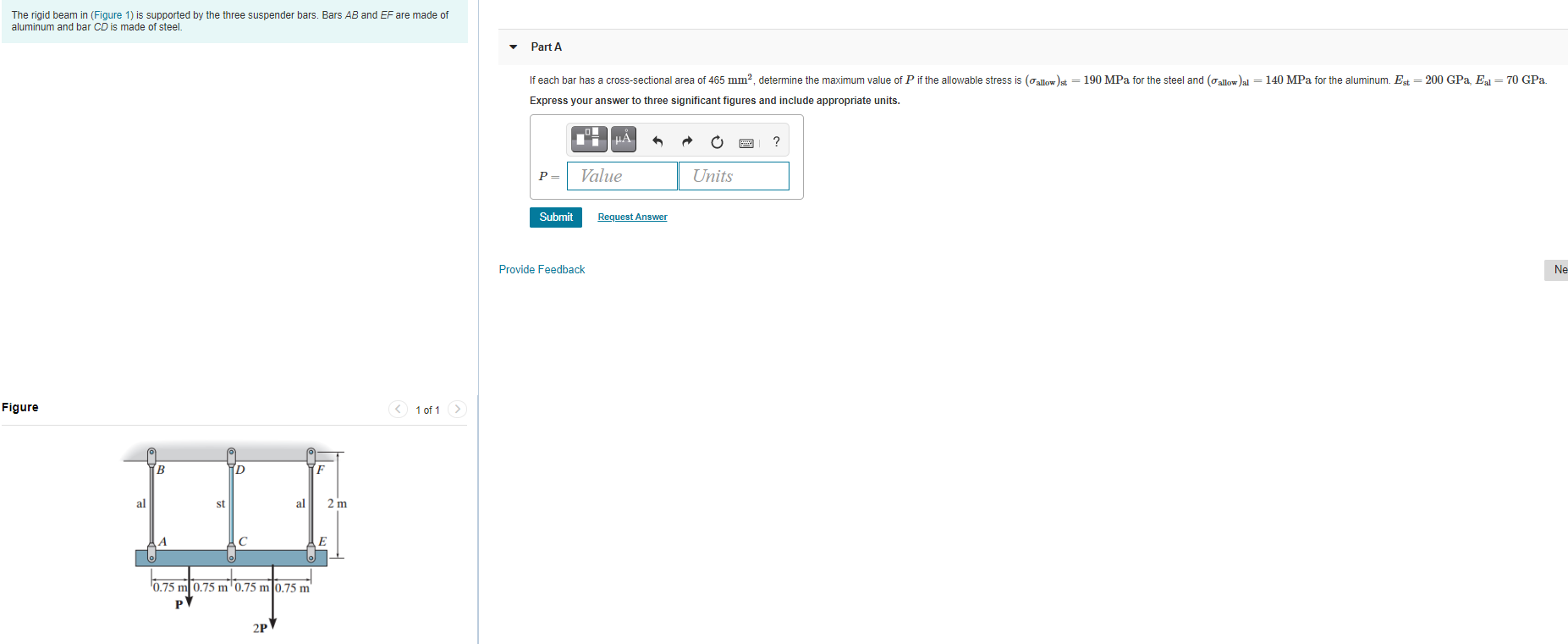 Solved The rigid beam in (Figure 1) is supported by the | Chegg.com
