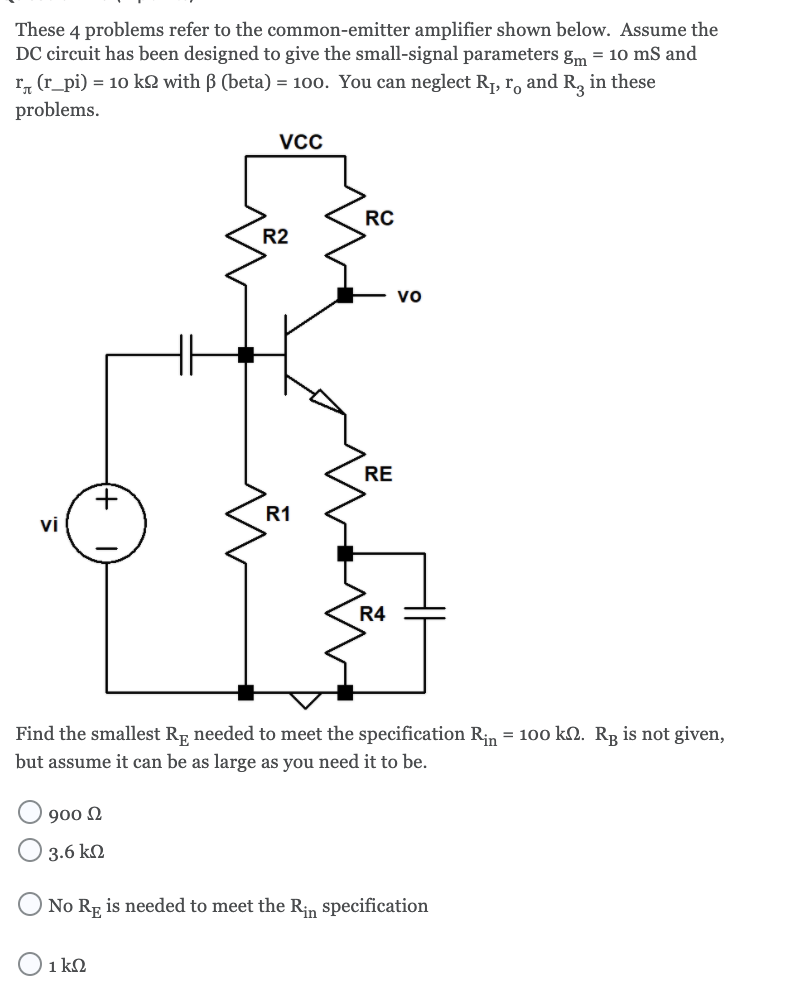 Solved These 4 problems refer to the common-emitter | Chegg.com