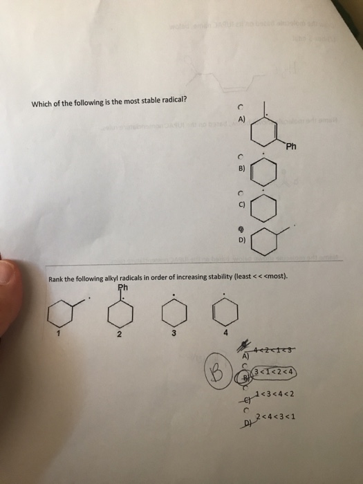 Solved Which Of The Following Is The Most Stable Radical? A) | Chegg.com