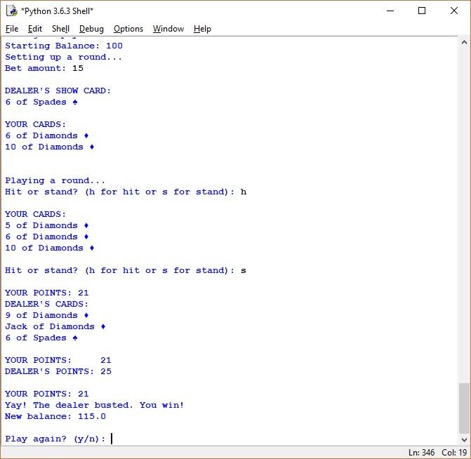 Solved BlackJack game in python in 3 phases. Phase 1 is | Chegg.com