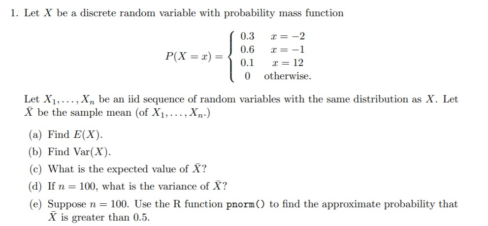 Solved 1 Let X Be A Discrete Random Variable With 4987