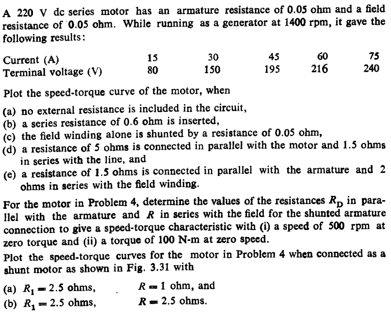 Solved A 220 V dc series motor has an armature resistance of