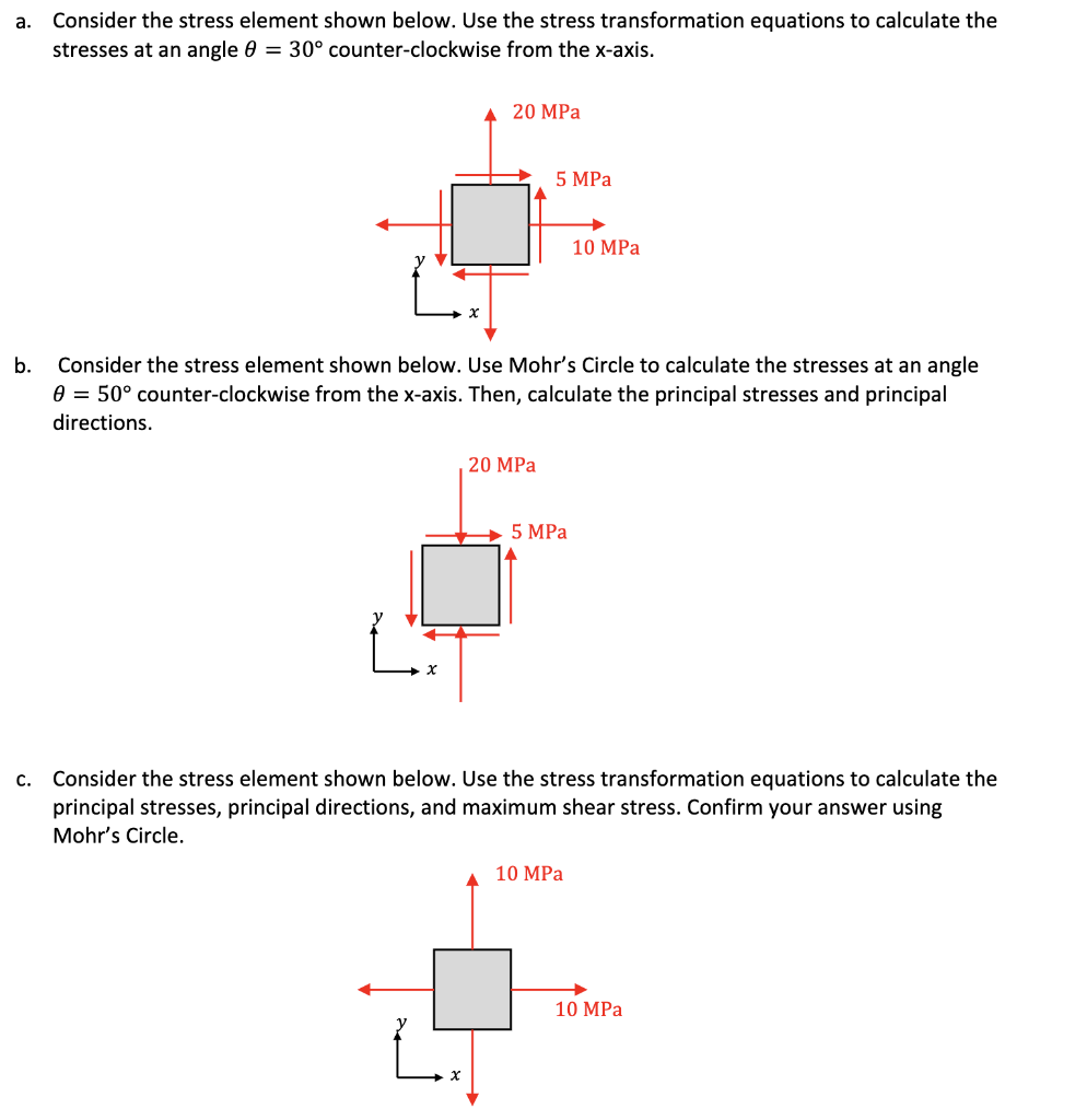 Solved A. Consider The Stress Element Shown Below. Use The | Chegg.com