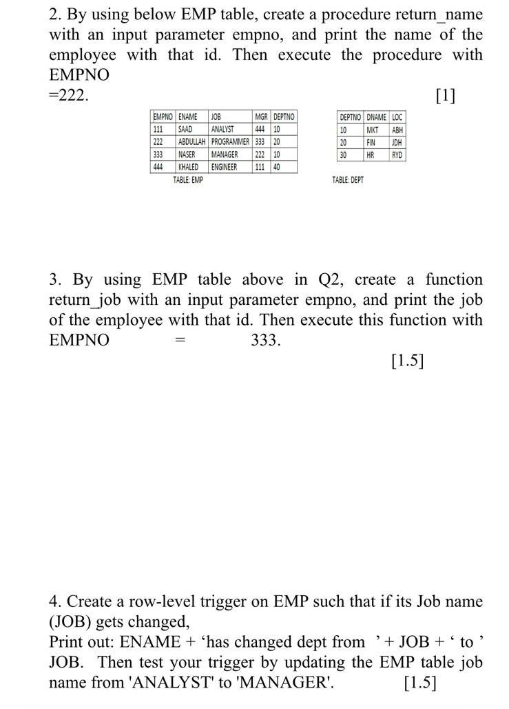 2. By using below EMP table, create a procedure | Chegg.com