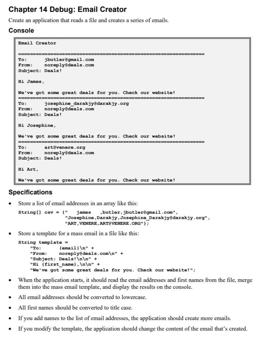 Solved Chapter 14 Debug: Email Creator Create an application | Chegg.com